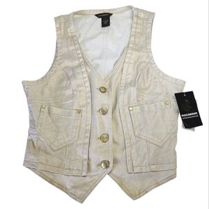 NEW Vintage Rocawear Gold Glitter Denim Button Front Vest Top Large Y2K 90s